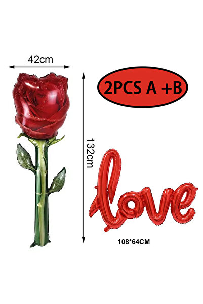 Choice Red 2PCS-Style A B Large 132cm Rose Flower With 108cm Link LOVE Foil B...