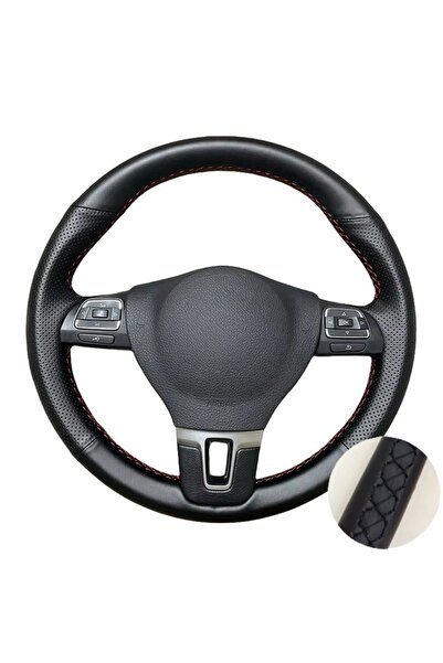 Choice غطاء عجلة قيادة سيارة من الجلد المثقب بخيط أسود، مخيط يدويًا، مناسب لس...