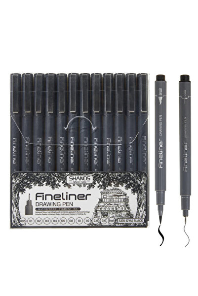 Choice black A Set of 12 Black Fine-Line Waterproof Ink Pens, Including Docum...
