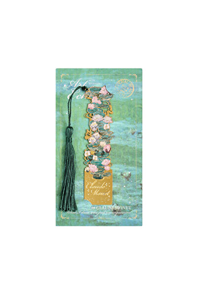 Choice فاصل كتاب معدني مزين بلوحة زيتية قديمة على طراز زنبق الماء، وشرابة مجو...