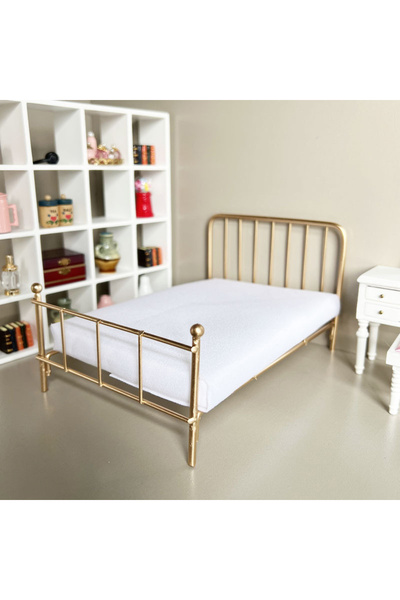 Choice سرير معدني جديد ذهبي اللون لبيت الدمى بمقياس 1:12، أثاث دمى صغير، إطار...