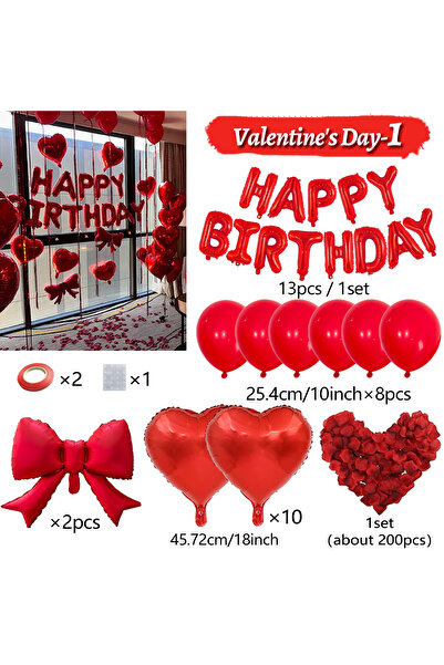 Choice Other Valentine Day 1 Red birthday balloon set with bow, love heart, a...