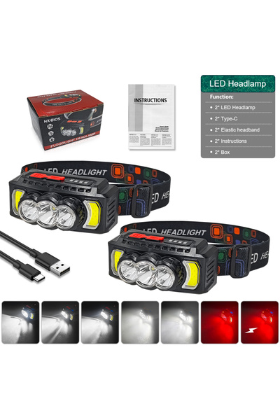 Choice مصباحان رأس بقوة 200000 لومن، مصابيح يدوية فائقة القوة، مصابيح LED محم...