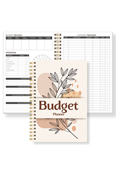 Choice مخطط ميزانية حلزوني A5 بلون المشمش، غلاف بيج بنقوش نباتية، دفتر ميزاني...