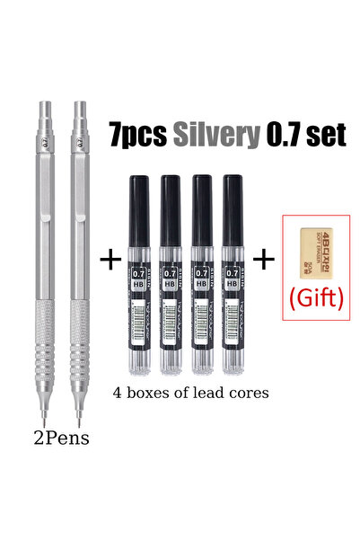 Choice مجموعة أقلام رصاص ميكانيكية معدنية سوداء/فضية، 7 قطع، فضية اللون، 0.7 ...