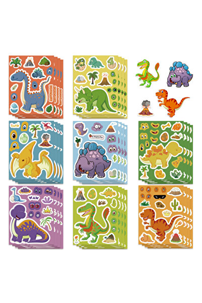 choice2 24 قطعة من ملصقات أحجية الديناصورات اللطيفة، ملصقات وجوه مصنوعة يدويً...
