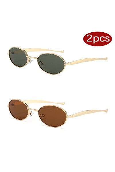 Choice نظارتان شمسيتان بيضاويتان معدنيتان بتصميم كلاسيكي أنيق، قطعتان، مناسبت...