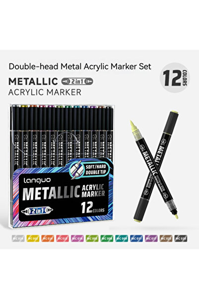 Choice مجموعة أقلام تلوين أكريليك معدنية مزدوجة الرأس من لانغو، 12 لونًا، مثا...