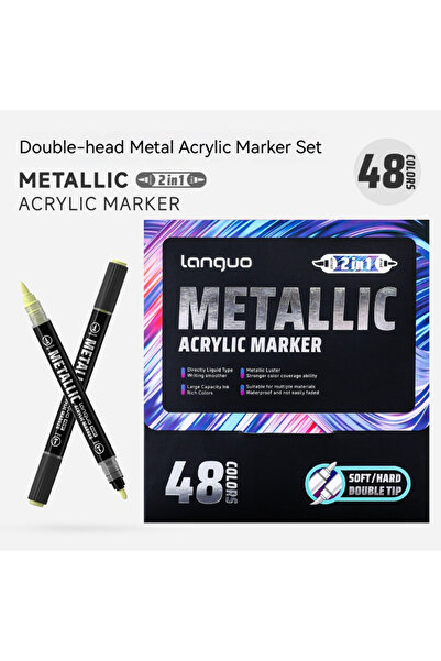 Choice 48Colors Languo Dual Tip Metallic Acrylic Marker Pen Set Student Rock ...