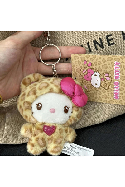 Choice سلسلة مفاتيح هيلو كيتي من سانريو بنقشة جلد النمر، دمية قطيفة كرتونية ع...