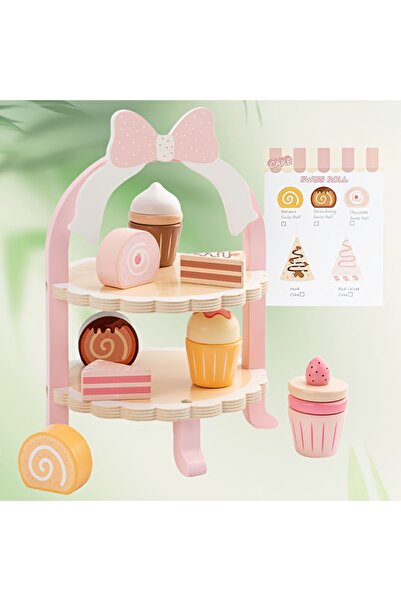 Choice حامل حلويات خشبي وردي للأطفال | لعبة محاكاة كعكة ومعجنات على الطراز ال...