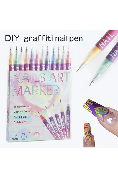 Choice 12pcs 12 Color Acrylic Nail Doodle Pen Precision Paint Pen DIY Nail Ar...