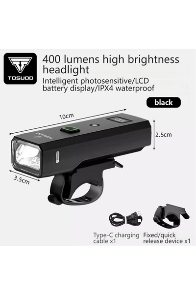 Choice مصباح أمامي ذكي للدراجات الجبلية مزود بمستشعر إضاءة أسود-400 وشاشة عرض...