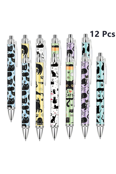 Choice 12 قلم حبر جاف أسود من بلاك كات، مقاس 6/12، عبوة حبر أسود، مناسب للكتا...