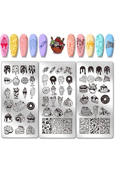 Choice AECH011-02663 3 قطع من قوالب ختم الأظافر بتصميمات الحلويات، 63 نقشة، ق...