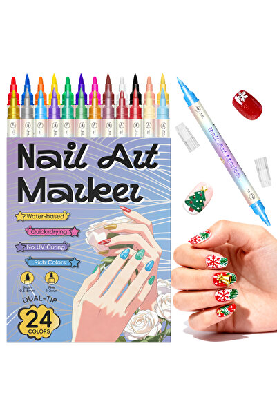 Choice 24 12/24 Colors 3D Nail Art Pens Set, Double-headed Nail Point Graffit...