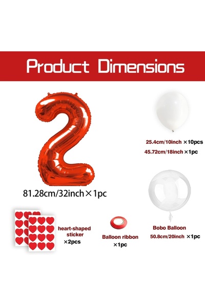 Choice 32inch 2 32 inch red digital aluminum foil balloon 0-9 white latex bal...