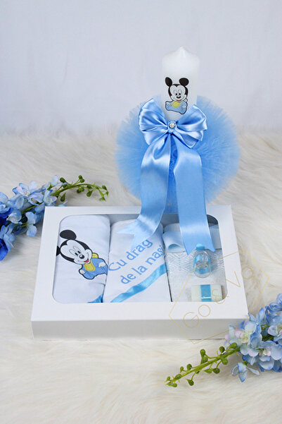 GoVo Kids Set complet trusou botez cu lumânare, Minnie/Mickey B – Trusou eleg...