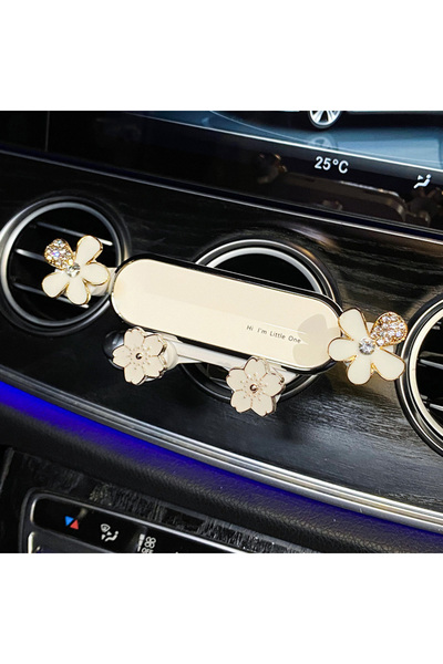 Choice حامل هاتف أبيض مزين بزهور كريستالية لامعة، مصنوع من سبيكة معدنية، يُثب...