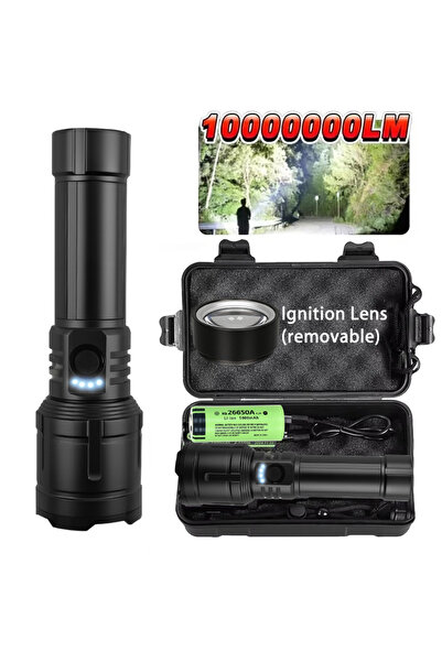 Choice مصباح يدوي أسود فائق القوة، مزود بخاصية تركيز الضوء وإشعال النار، مقاو...