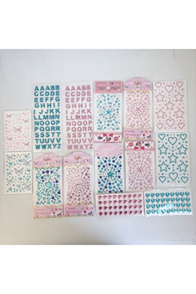 Choice 14 pictures 14 pieces of blue and pink stickers, crystal diamonds, chi...