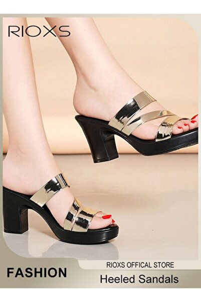 RIOXS Women's Heeled Sandals, Bright Strappy Platform Slippers For Women, Fas...