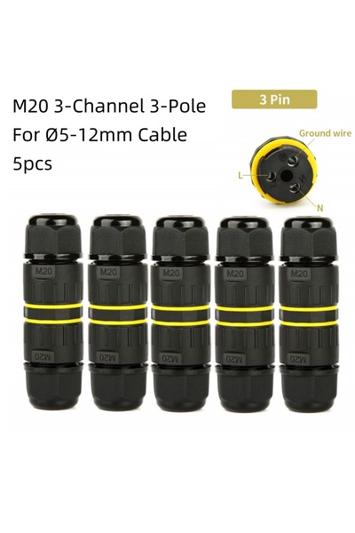 Choice3 M20 3pin 5pcs 5pcs M16 M20 Power Cable Connectors, Waterproof IP68 Wi...