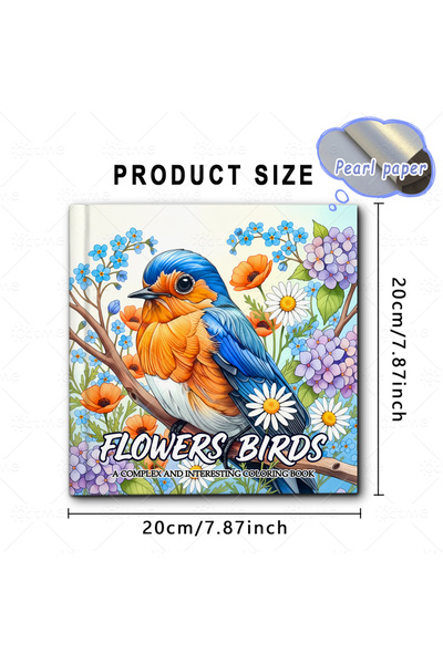 Choice كتاب تلوين عالمي متعدد الصفحات (24 صفحة) عن الزهور والطيور، لتخفيف الت...