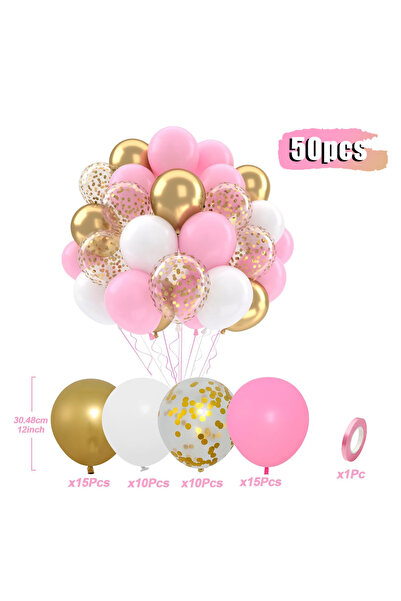 Choice بالونات لاتكس مقاس 12 بوصة باللون الوردي والأبيض والذهبي، 50 قطعة، بنف...