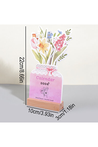 Choice BJB-638 1PC 2026 Wooden Frame Desk Calendar, Floral Card-in typeBase E...