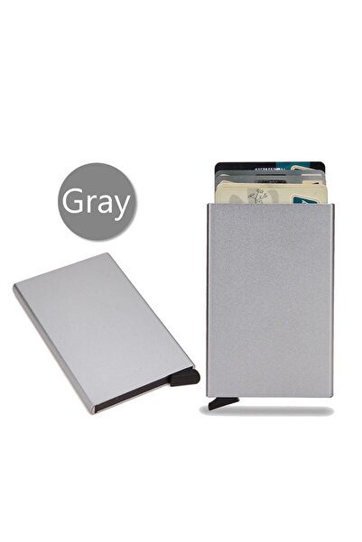 Choice حامل بطاقات رمادي رفيع بتقنية RFID، محفظة معدنية منبثقة تلقائيًا لبطاق...