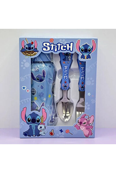 Choice مجموعة من 3 قطع من زجاجات مياه ديزني أنيمي ستيتش، تتضمن ملعقة وشوكة وك...