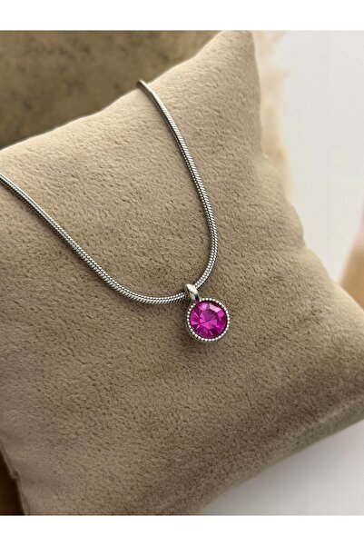 roshel Tarnish Resistant Steel Oval Purple Stone Pendant Silver Color Unisex ...