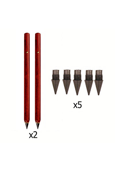 Choice قلمان من خشب الماهوجني + 5 رؤوس أقلام للكتابة، قلم رصاص HB للكتابة غير...
