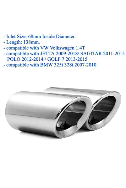 Choice14 كاتم صوت فضي اللون مكون من قطعتين بقطر 68 مم، متوافق مع سيارات فولكس...