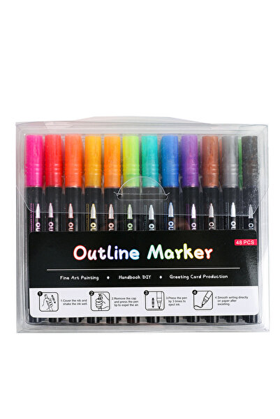 Choice مجموعة أقلام تحديد الخطوط المزدوجة بـ 48 لونًا، أقلام تظليل فائقة اللم...