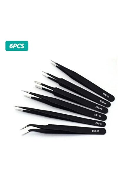 Choice 6pcs Stainless Steel Curved Straight Black Tweezer Nail Art Rhinestone...