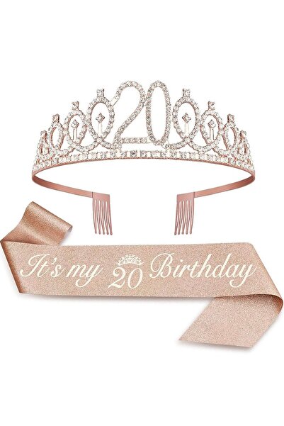 Choice rose gold-20 Birthday Tiara Crown Sash Women Girls 20th 21th 22th 23th...