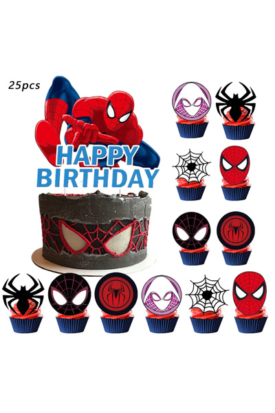 Miniso 25 قطعة من زينة كعكة سبايدر مان، زينة كب كيك للأطفال لأعياد ميلادهم ال...