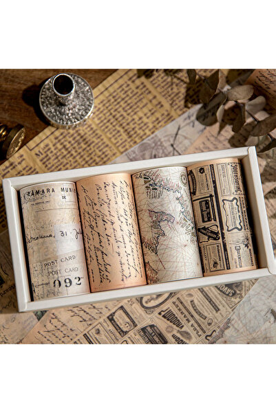 Choice ورق جرائد عتيق مزخرف بألوان متنوعة، 4 لفات/علبة، شريط لاصق، ملصقات خيا...