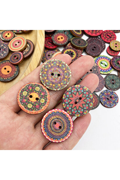 Choice 50 قطعة من الأزرار الخشبية العتيقة ذات الأنماط المختلطة بثلاثة أحجام، ...