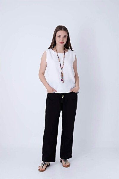 OBJE Women's Black Linen Pocket Pants