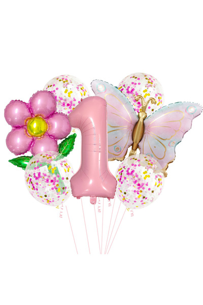 Choice 32inch Number 1 Set 1set Pink Butterfly Flower Transparent Sequin Ball...