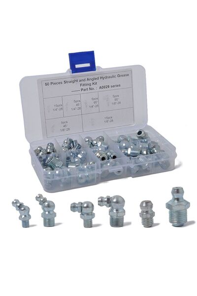 Choice مجموعة من 50 قطعة من وصلات تشحيم هيدروليكية بستة مواصفات مختلفة، علبة ...