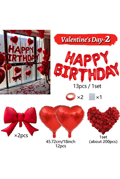 Choice Other Valentine Day 2 Red birthday balloon set with bow, love heart, a...