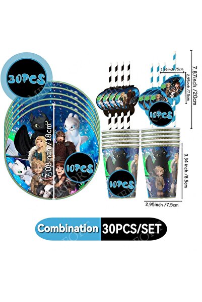 Choice مجموعة أخرى من 30 قطعة من أكواب وأطباق وماصات ورقية بتصميم كرتوني مستو...