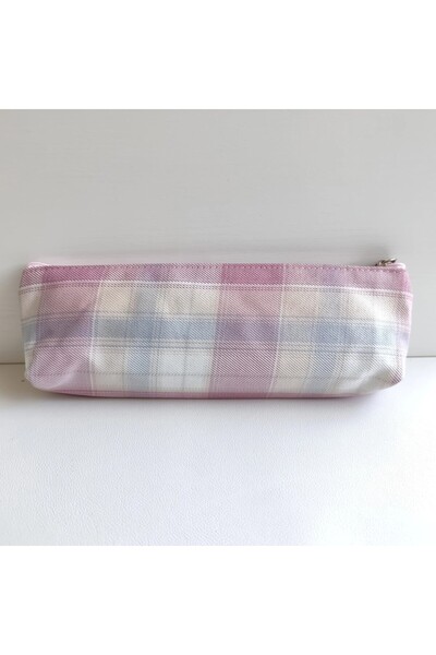Choice Pink Large Plaid Colorful Plaid Cloth Pencil Case, Large Capacity, Por...