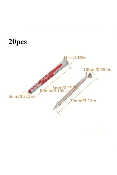 Choice 80 مم، 20 قطعة، برغي تثبيت ذاتي، سدادة حفر جدارية، مثبت جداري معدني، ط...