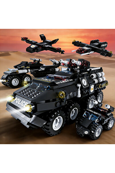 Choice مجموعة بناء عسكرية 6 في 1 بدون صندوق، تتضمن سيارة شرطة النمر، مركبة مد...