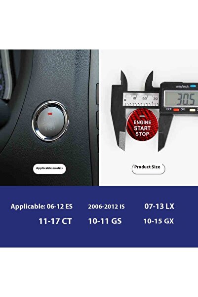 Choice غطاء زر تشغيل السيارة من ألياف الكربون (نمط BS) باللون الأحمر، متوافق ...